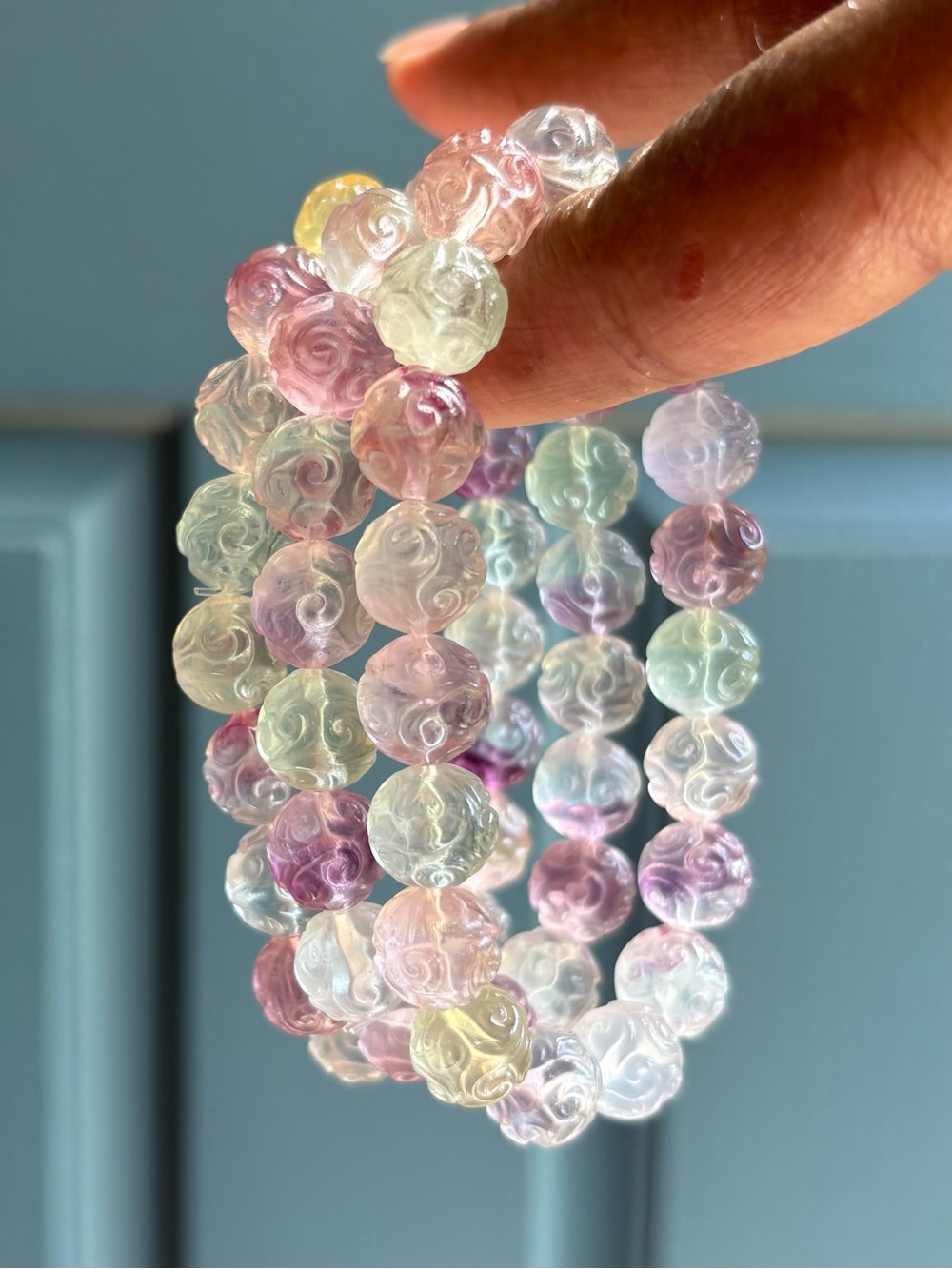 Pastel Fluorite Lucky Cloud Crystal Charm Bracelet 11mm - Picture 4 of 11